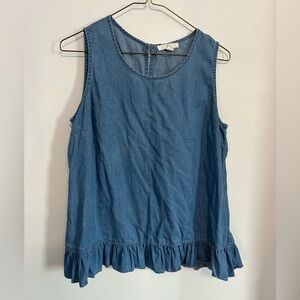 Sleeveless Ruffle-Hem Denim Tank Top - Blue